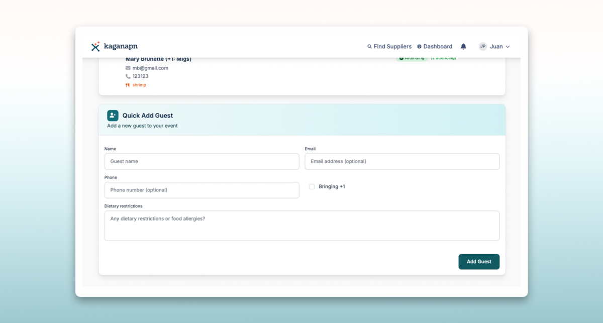 kaganapan's guest creation tool